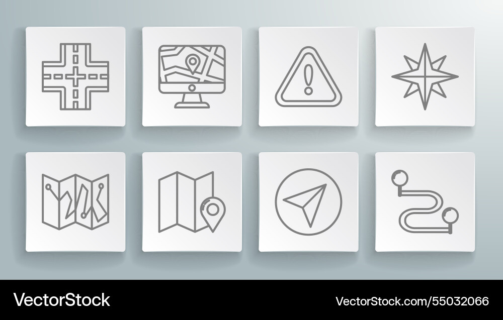 Set line folded map with location marker monitor Set line folded map with location marker monitor vector image