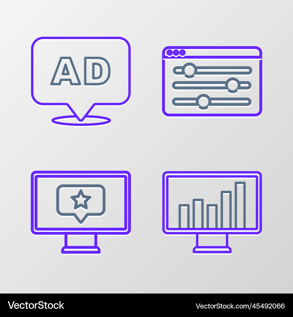 Set line monitor with graph chart star browser Set line monitor with graph chart star browser vector image