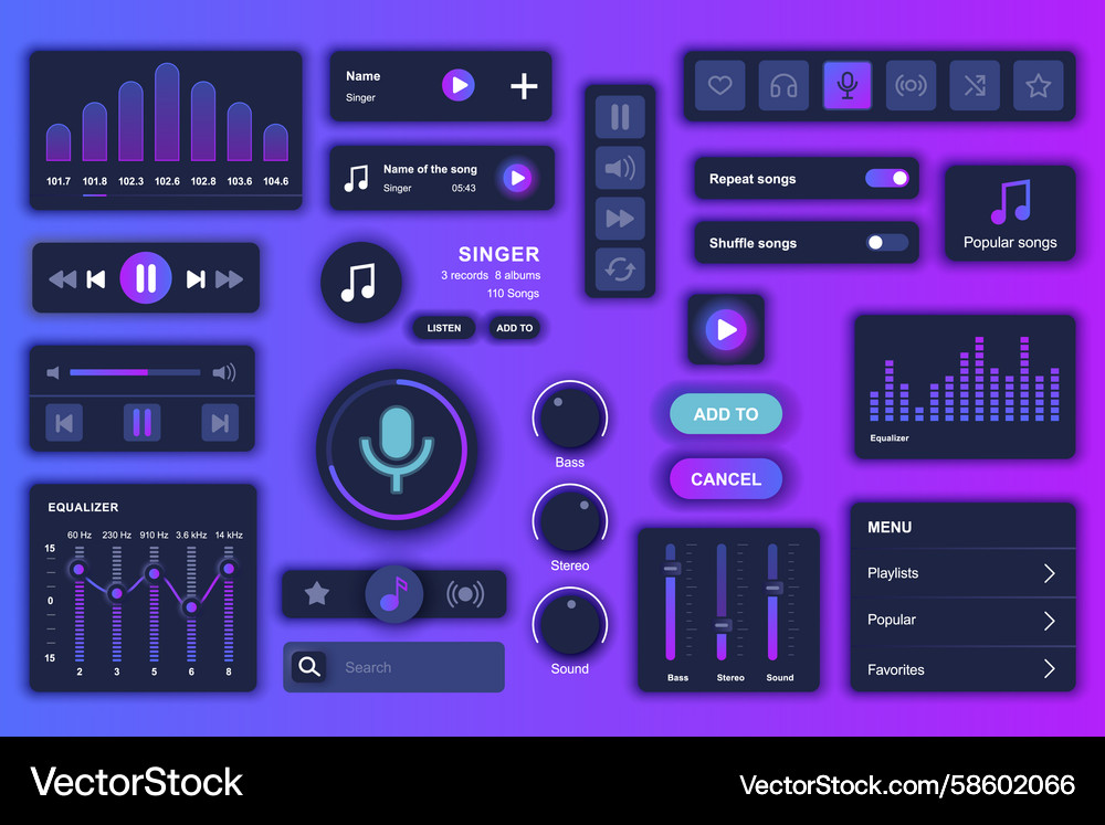 User interface elements set for music mobile app Vector Image