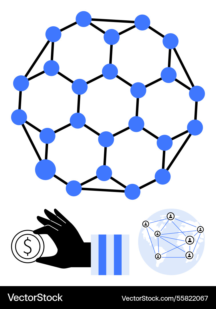 Blockchain network structure with financial Blockchain network structure with financial vector image