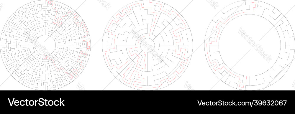 Circle circular maze labyrinth riddle game set Circle circular maze labyrinth riddle game set vector image