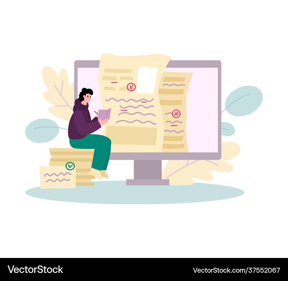 Man checks text for grammatical errors cartoon Man checks text for grammatical errors cartoon vector image