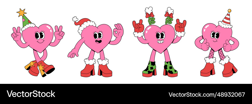 Merry christmas and happy new year hearts vector image