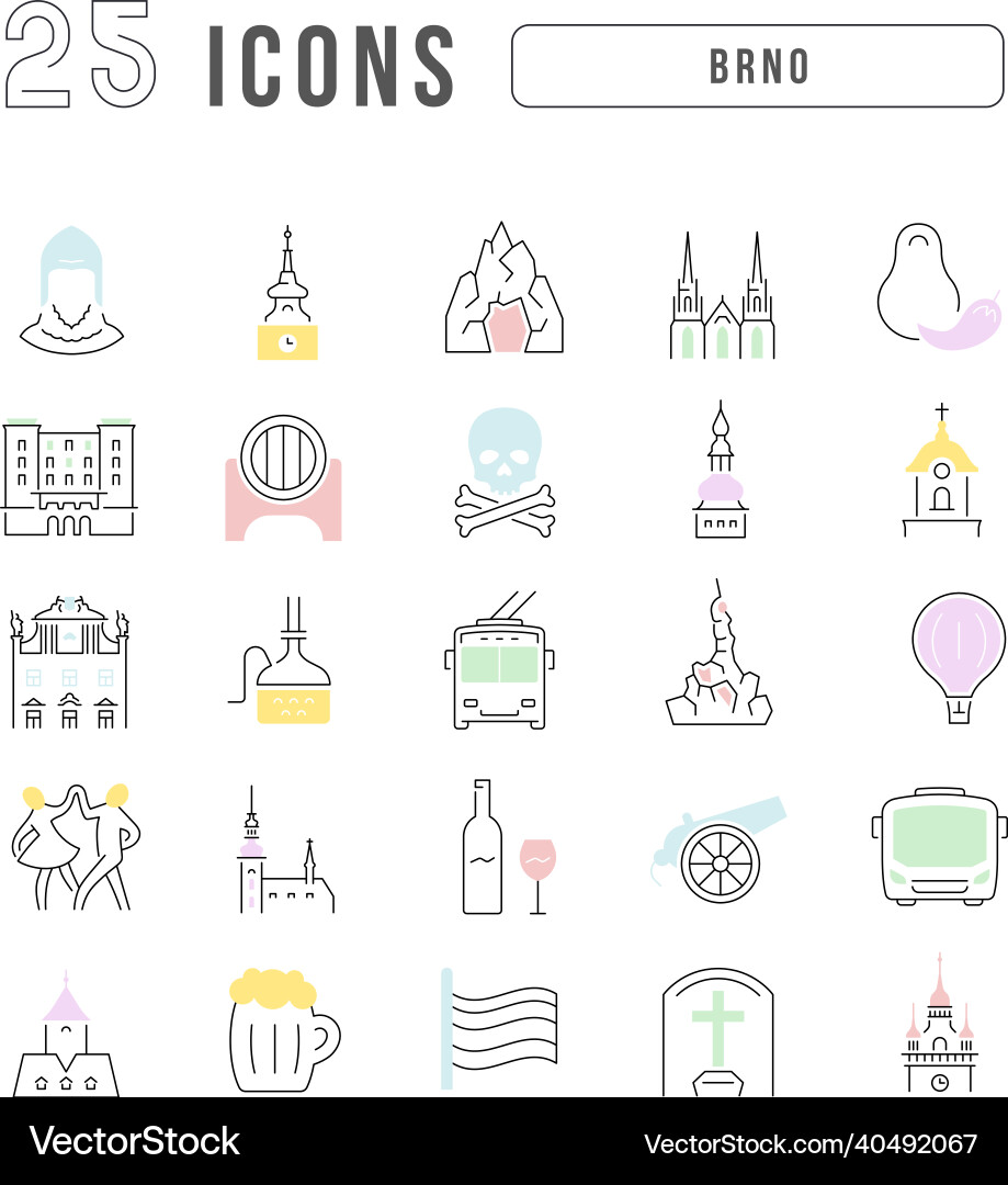 Set of linear icons brno vector image