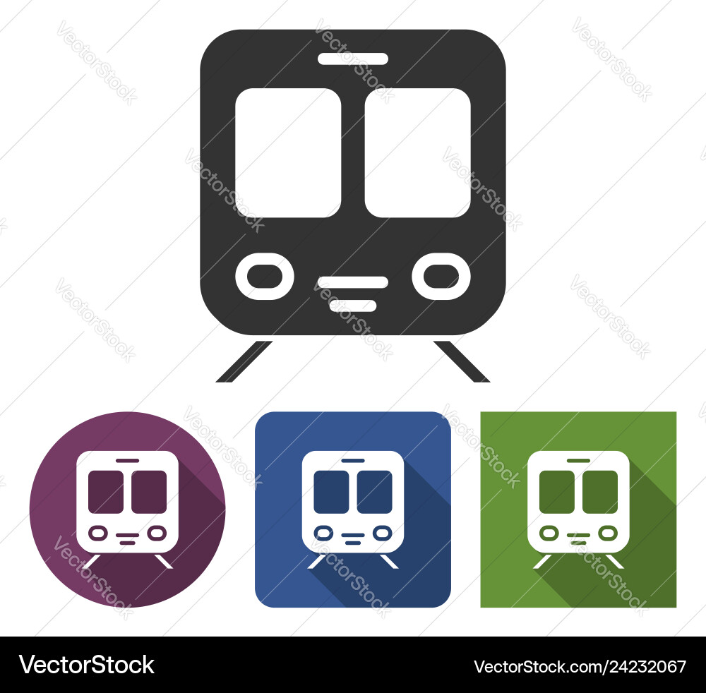 Train icon in different variants with long shadow Vector Image