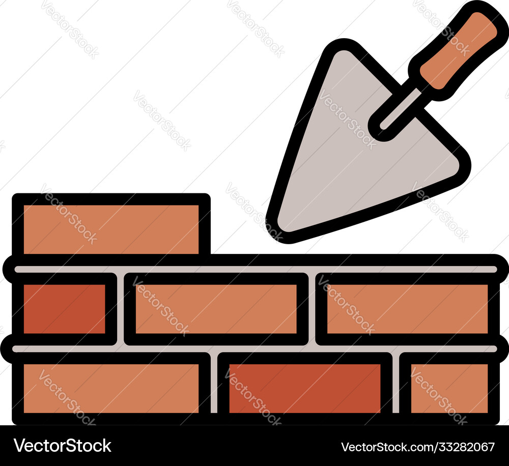 Trowel wall brick icon outline style Trowel wall brick icon outline style Vector Image