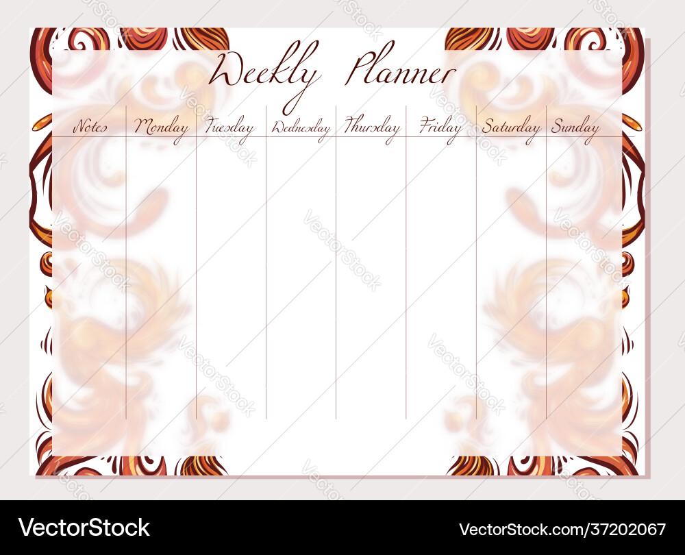 Week organization templates with bird damask Vector Image