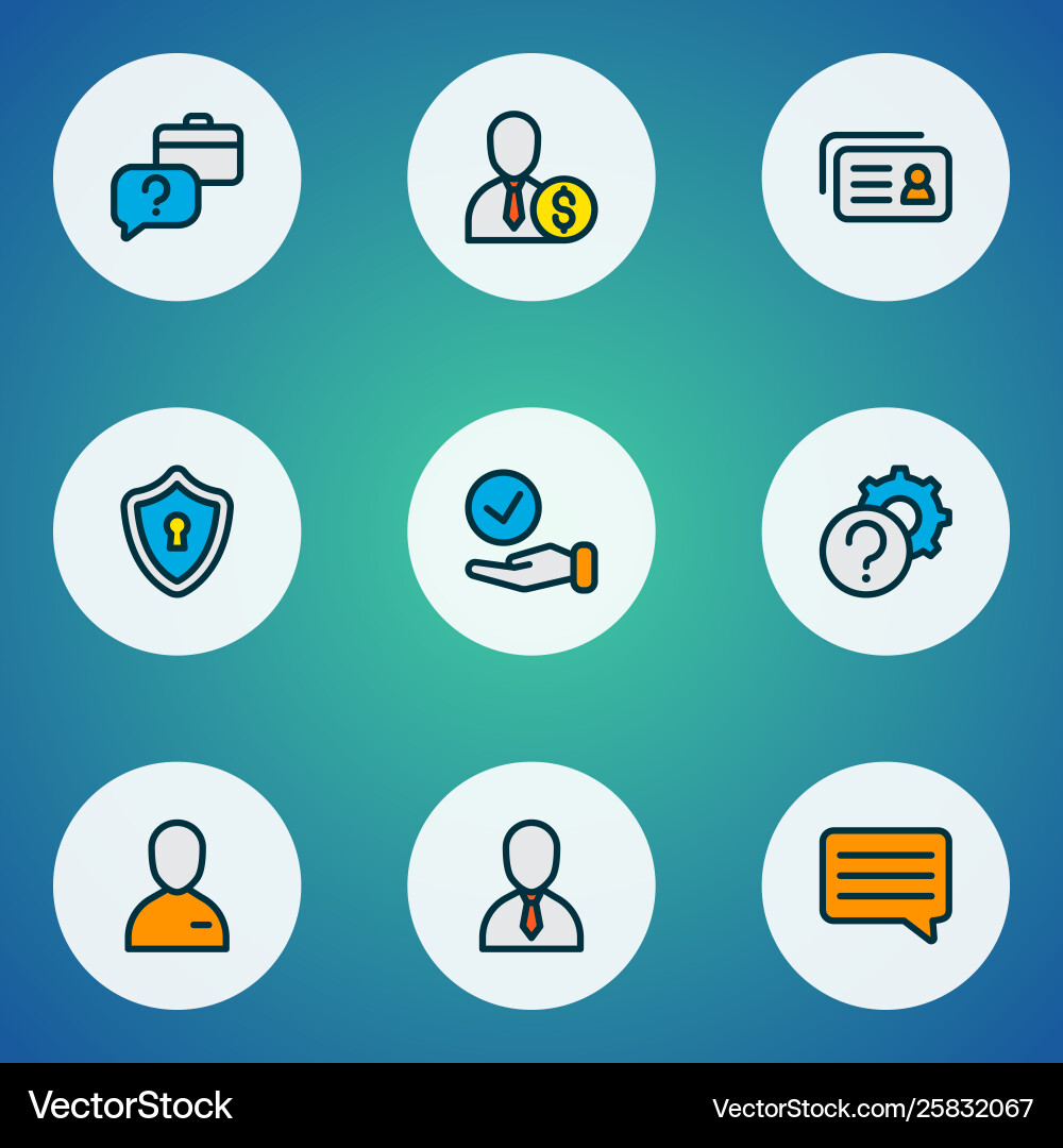 Work icons colored line set with employee message Work icons colored line set with employee message vector image