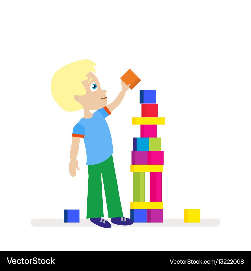 Child Building a Colorful Cube Tower vector image