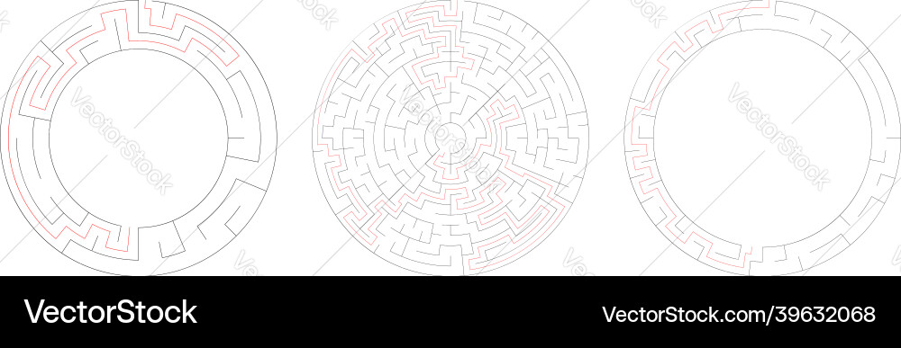 Circle circular maze labyrinth riddle game set Circle circular maze labyrinth riddle game set vector image