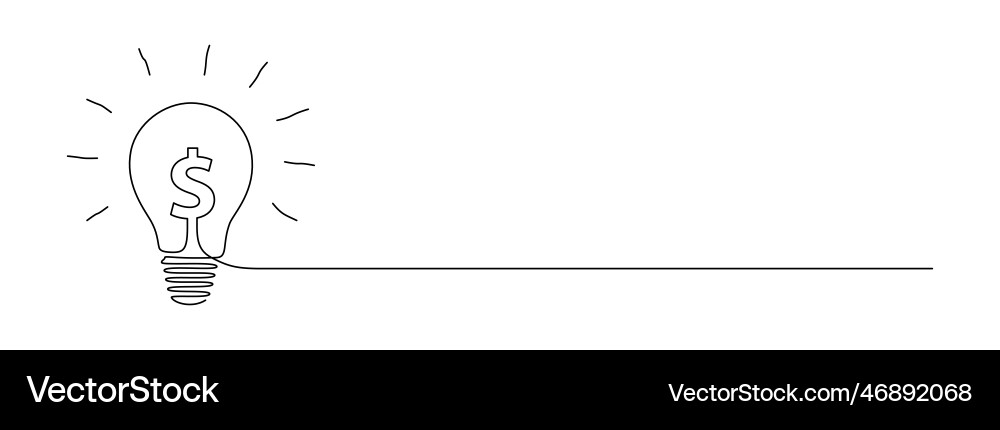 Continuous Line Lightbulb with Dollar vector image