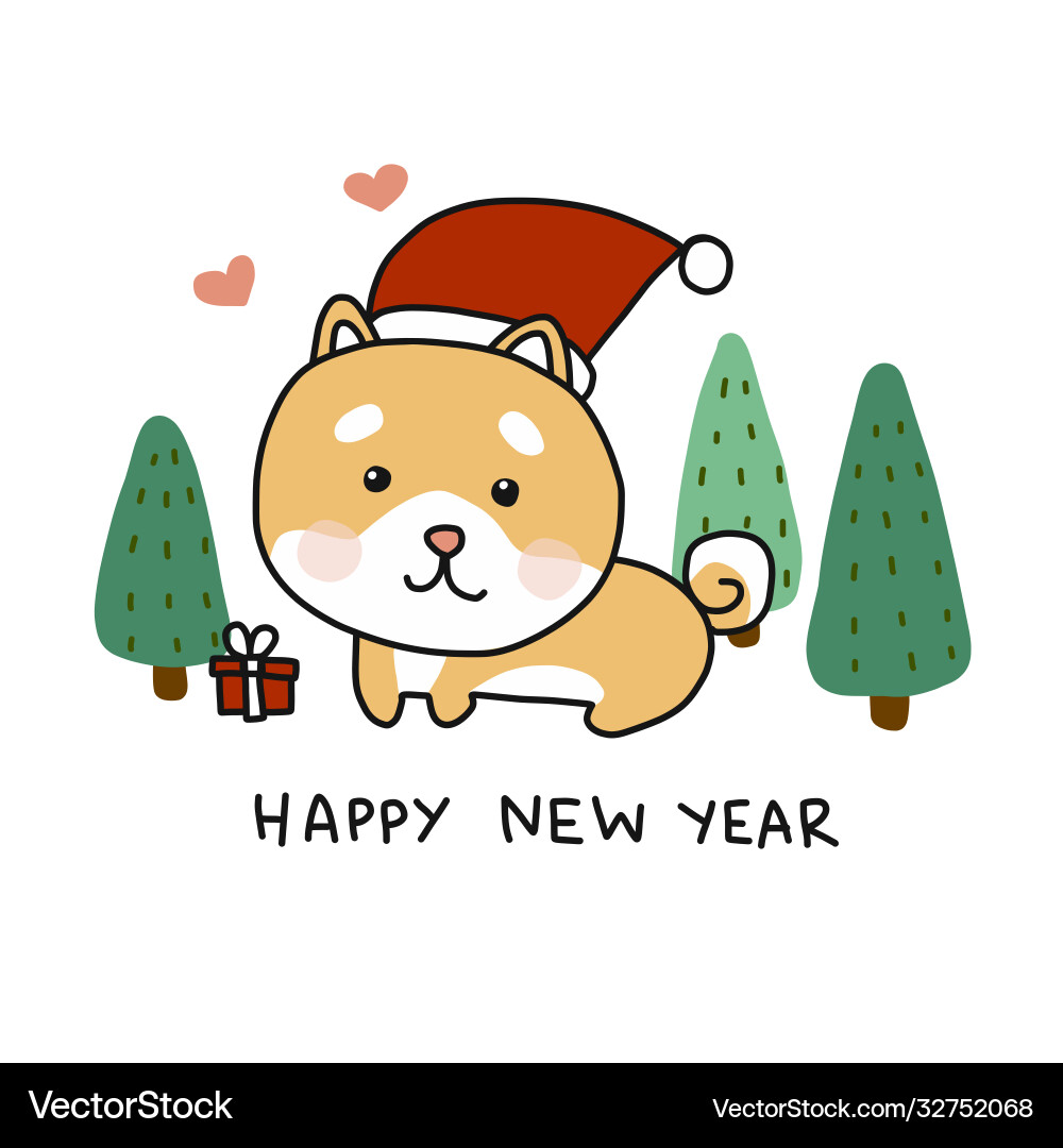 Frohes neues Jahr shina inu dog tragen santa Hut Frohes neues Jahr shina inu dog tragen santa Hut vektorbild