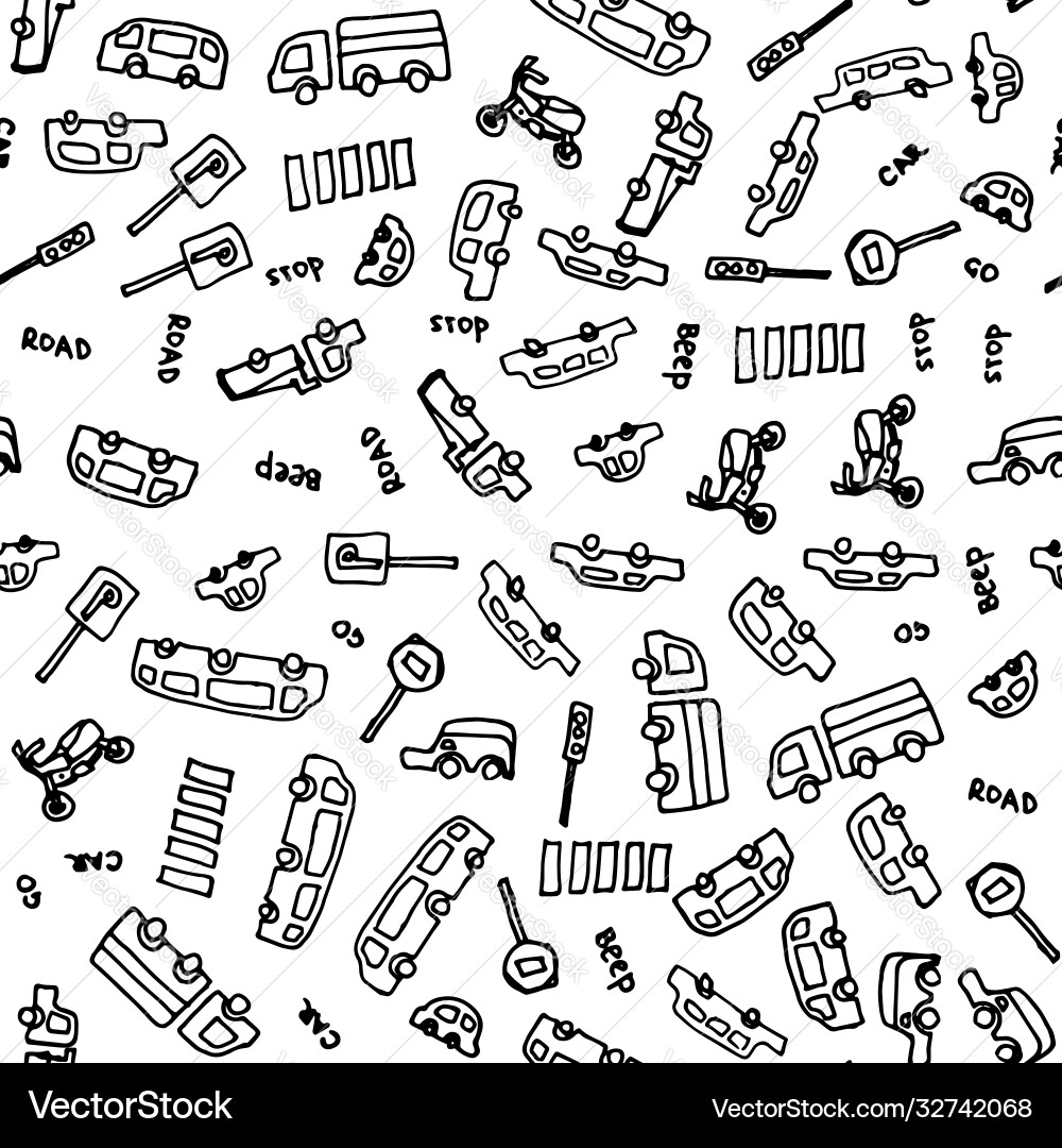 Kids Road Pattern - Cars & Signs Vector Image