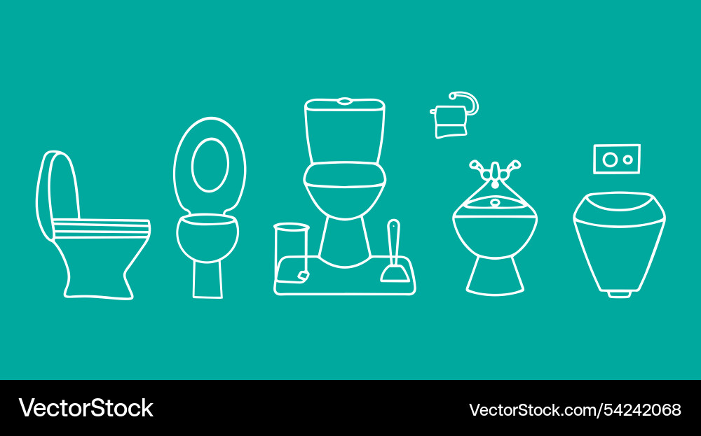 Linear icons of toilets different shapes Vector Image