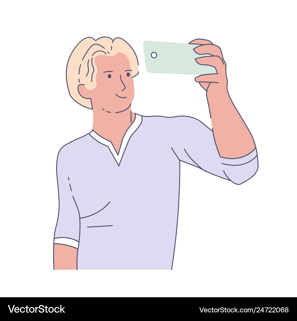 Man taking selfie with smartphone frontal camera Vector Image