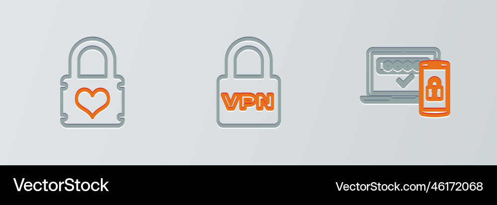 Set line two steps authentication padlock Set line two steps authentication padlock vector image