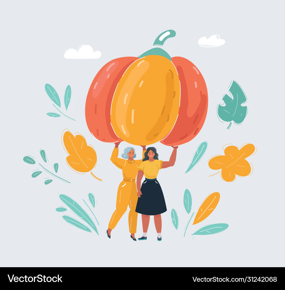 Two woman with giant pumpkin Two woman with giant pumpkin Vector Image