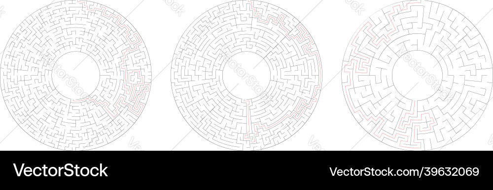 Circle circular maze labyrinth riddle game set Circle circular maze labyrinth riddle game set Vector Image