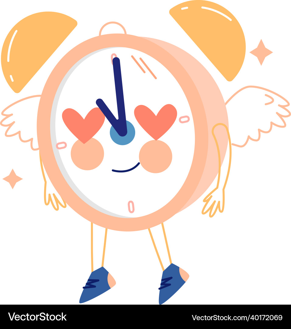 Funny clock character with smiling face fluttering Funny clock character with smiling face fluttering vector image