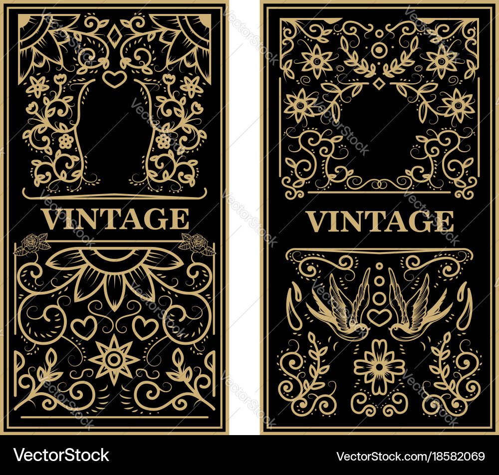Golden Frame Patterns on Dark Background Vector Image