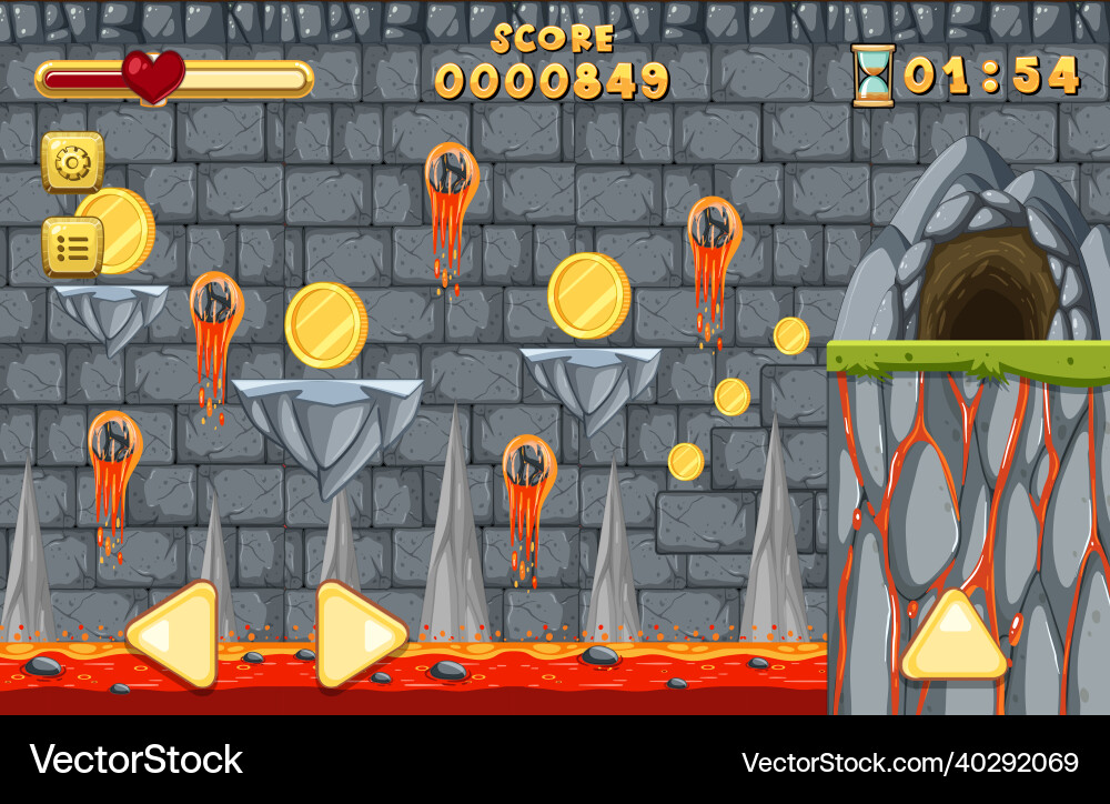 Lava cave platformer game template Vector Image