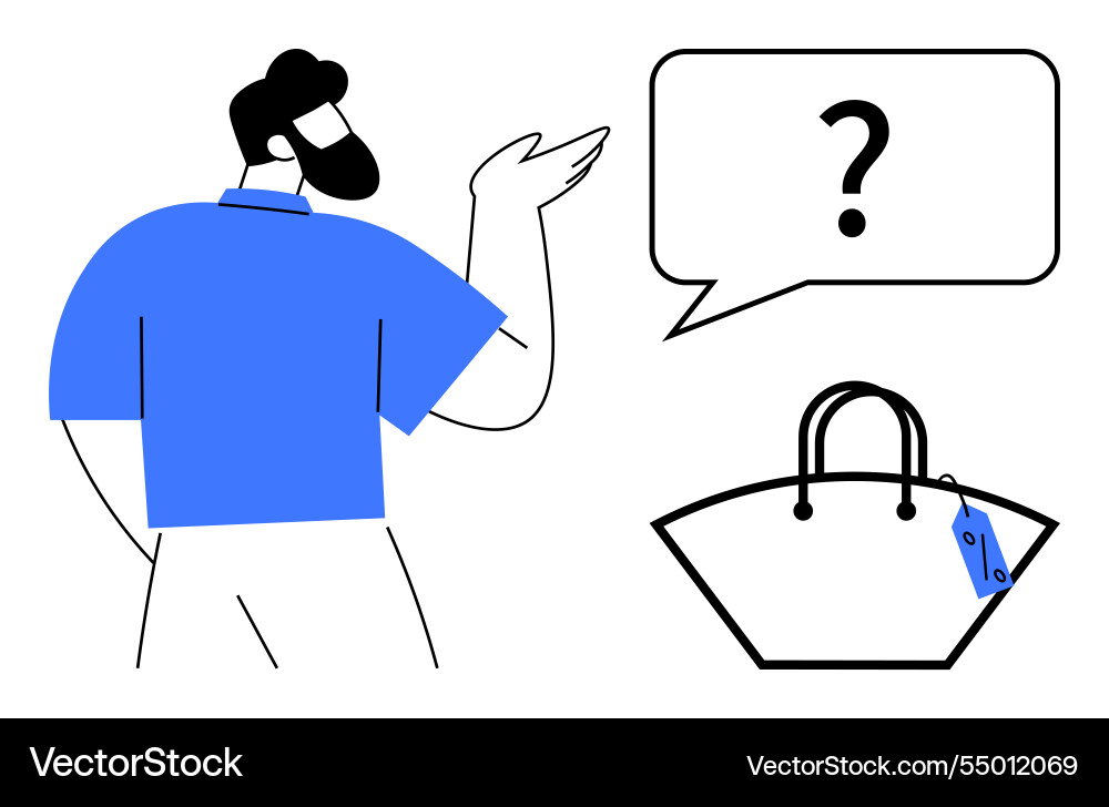 Man gesturing to handbag with question mark Man gesturing to handbag with question mark vector image