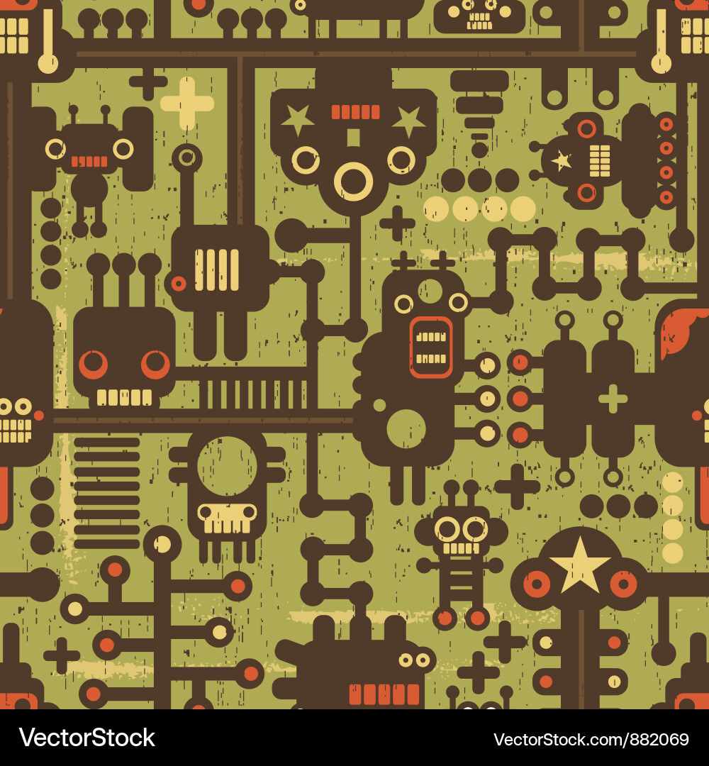Metallic Robot Circuit Pattern Vector Image