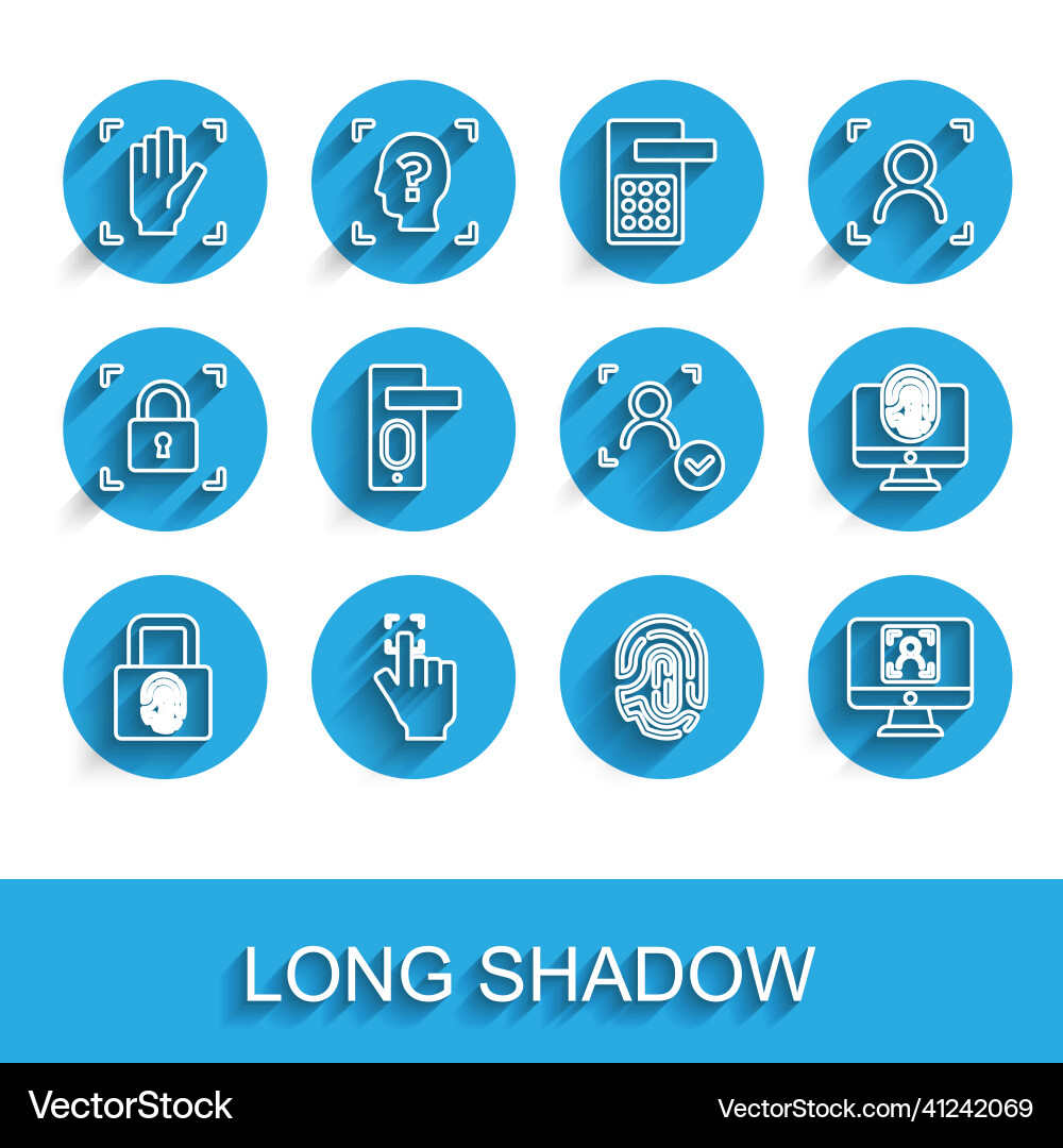 Set line fingerprint with lock palm recognition Set line fingerprint with lock palm recognition vector image
