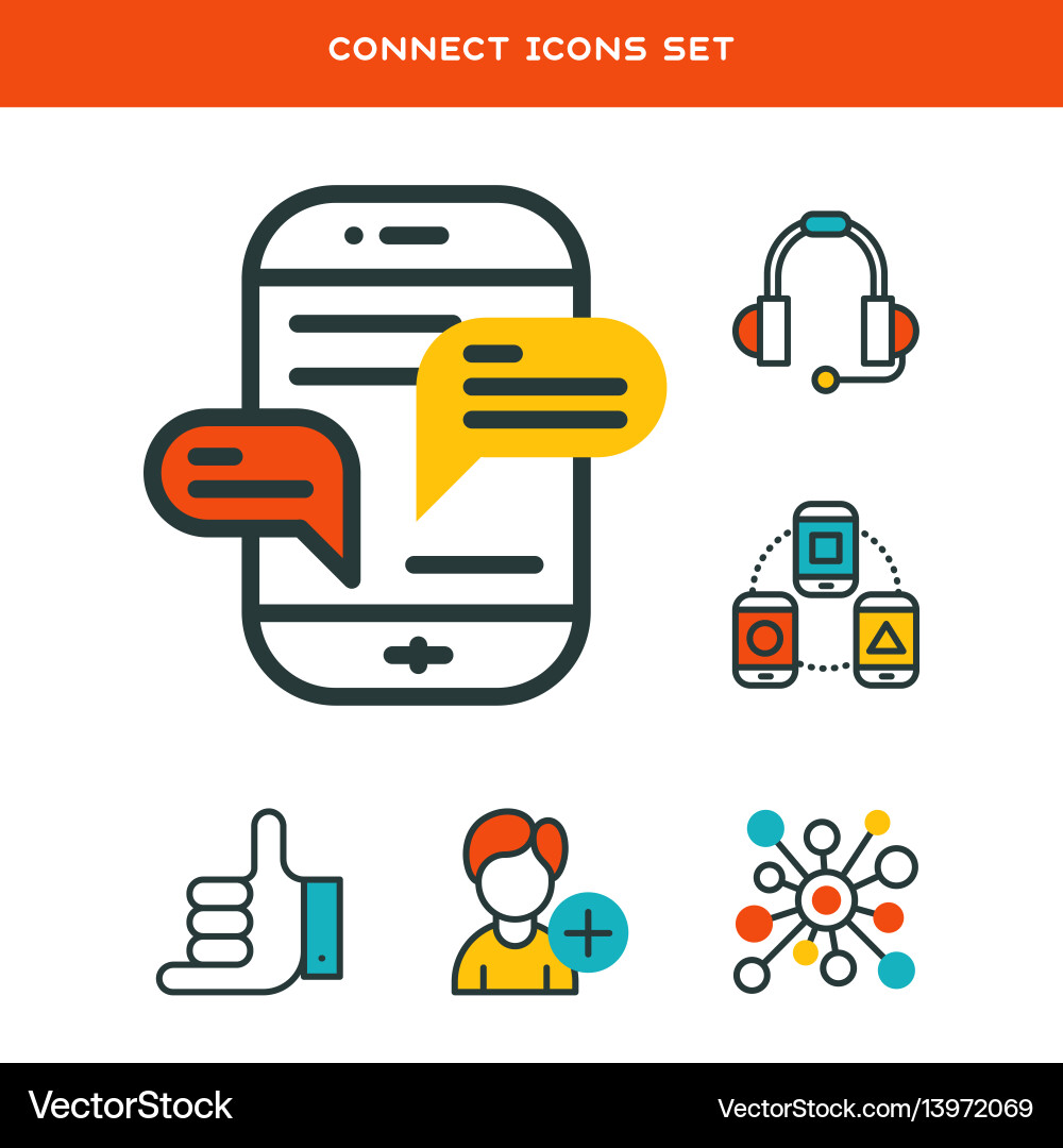 Thin lines connection icons outline set of big Thin lines connection icons outline set of big vector image