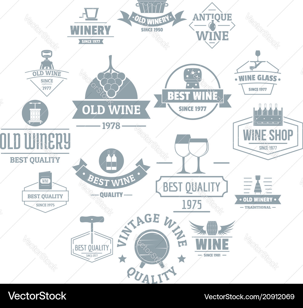 Wine logo icons set simple style Wine logo icons set simple style vector image