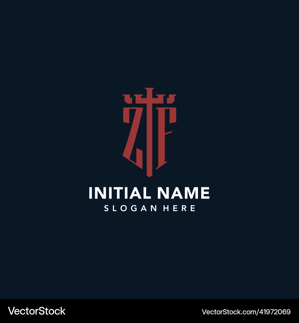 Zf initial monogram logos with sword and shield Zf initial monogram logos with sword and shield Vector Image
