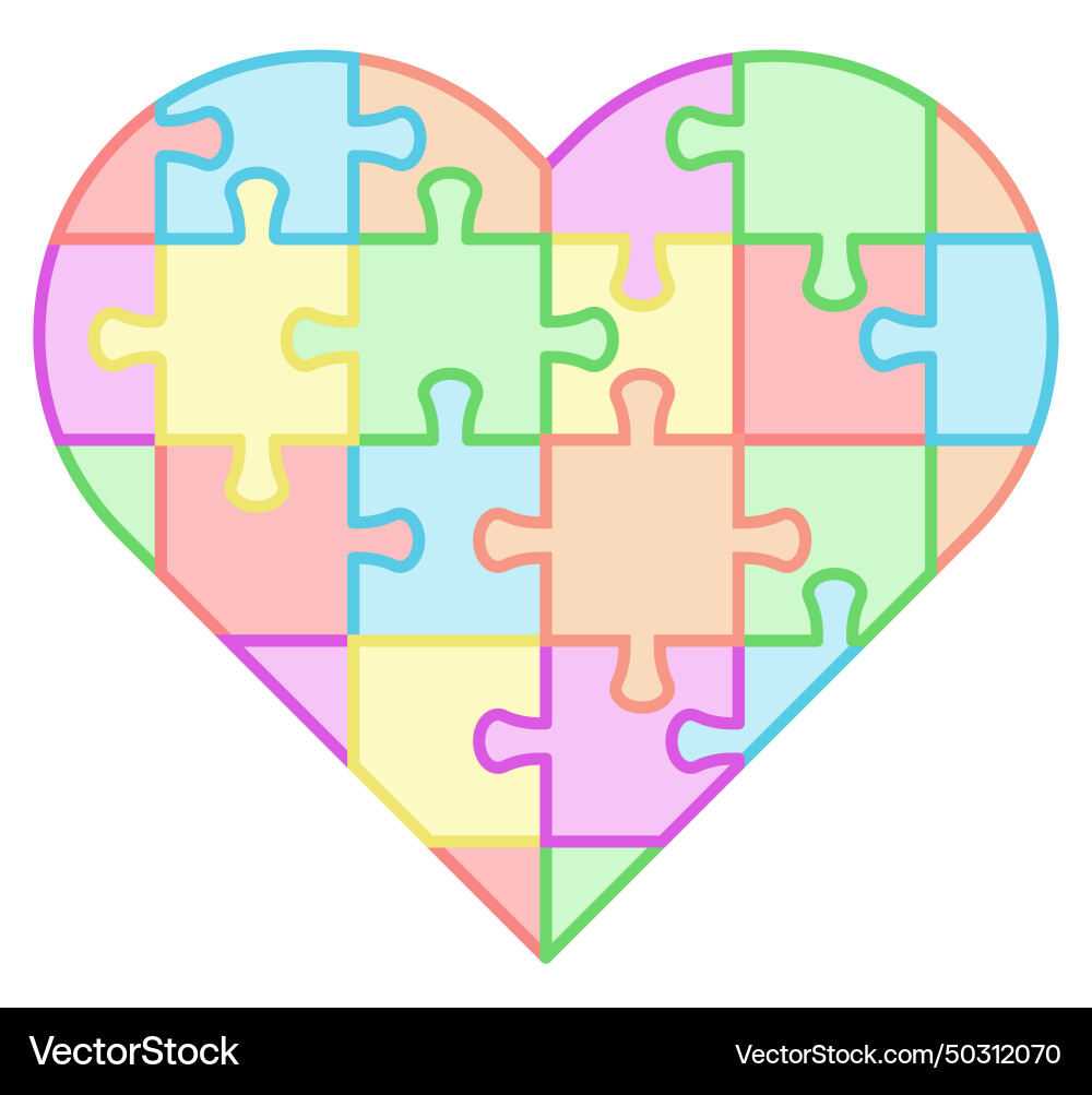 A simple heart shape made from puzzle pieces part vector image