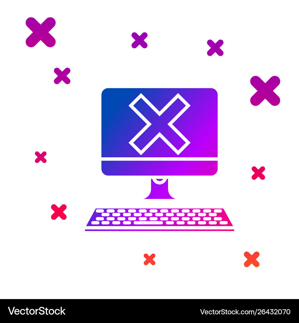 Color computer with keyboard and x mark icon Color computer with keyboard and x mark icon vector image