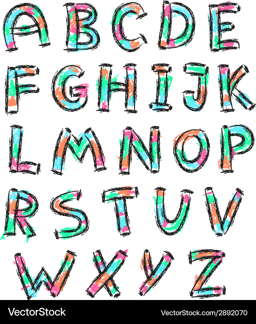 Color english alphabet in doodle style Vector Image