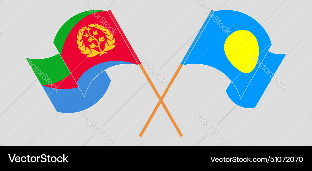 Crossed and waving flags of eritrea palau Crossed and waving flags of eritrea palau vector image