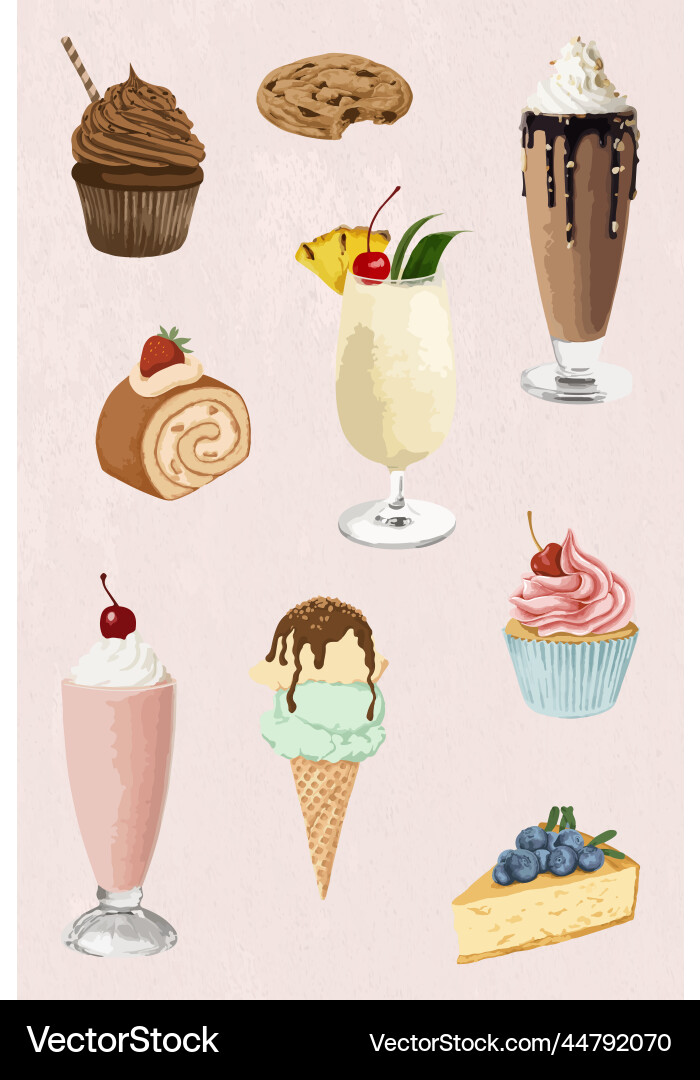 Dessert sticker overlay set design resources Dessert sticker overlay set design resources vector image