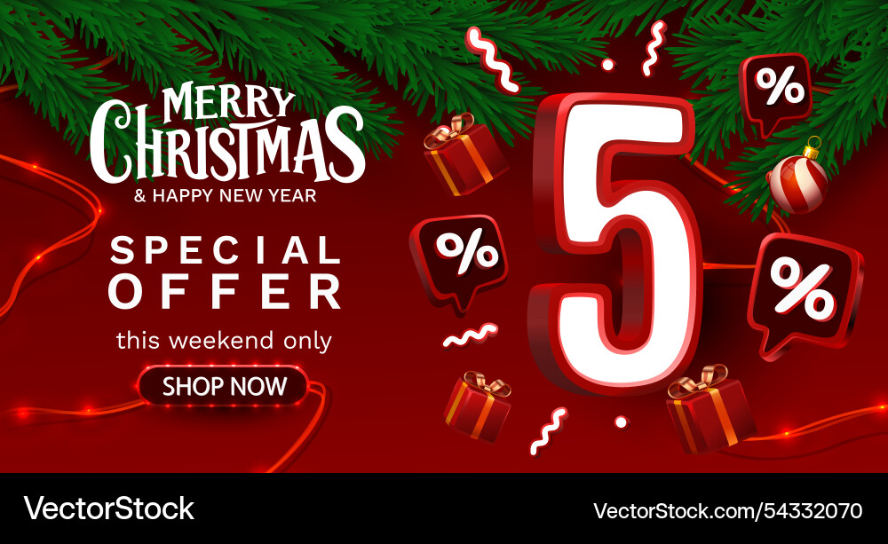 Merry christmas 5 percent off discount sale Merry christmas 5 percent off discount sale vector image