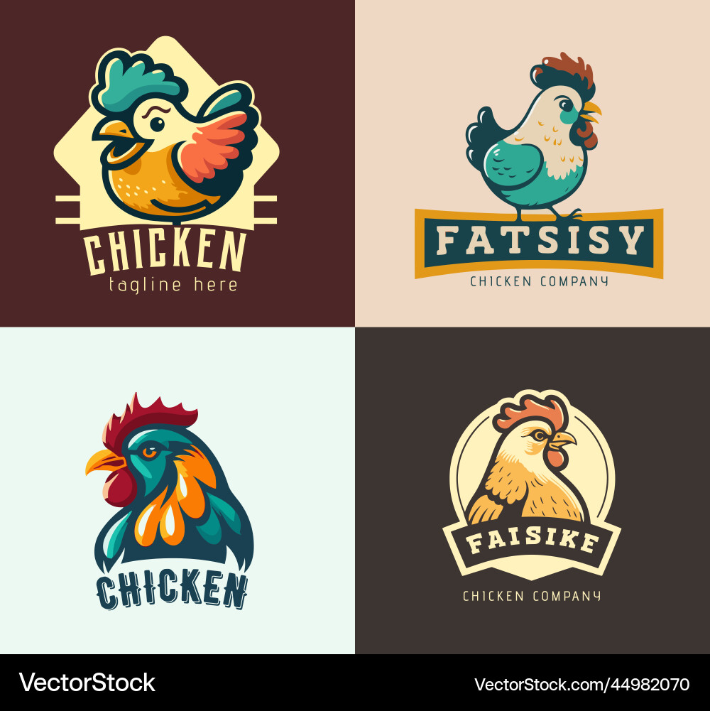 Set aus Hühnchen-Roster-Logo-Label Maskottchen Set aus Hühnchen-Roster-Logo-Label Maskottchen vektorbild