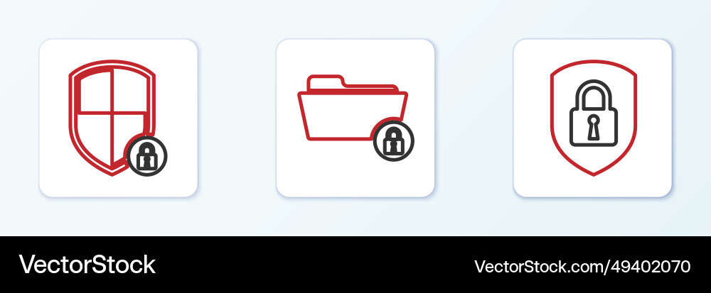 Set line shield security with lock and folder Set line shield security with lock and folder vector image