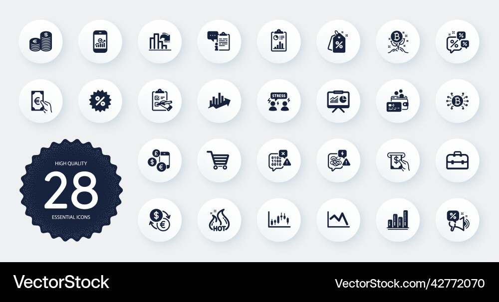 Set of finance icons such as decreasing graph Set of finance icons such as decreasing graph vector image