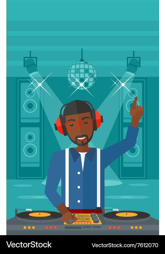 Smiling dj with console Vector Image