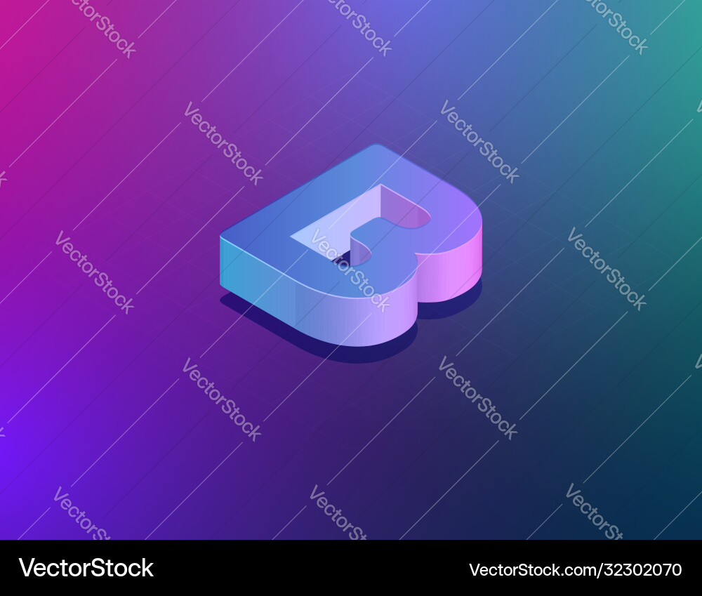Three dee tech font character b isometric vector image