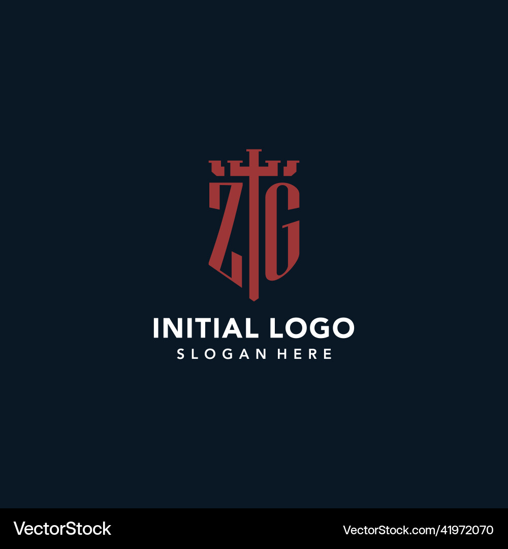 Zg initial monogram logos with sword and shield vector image