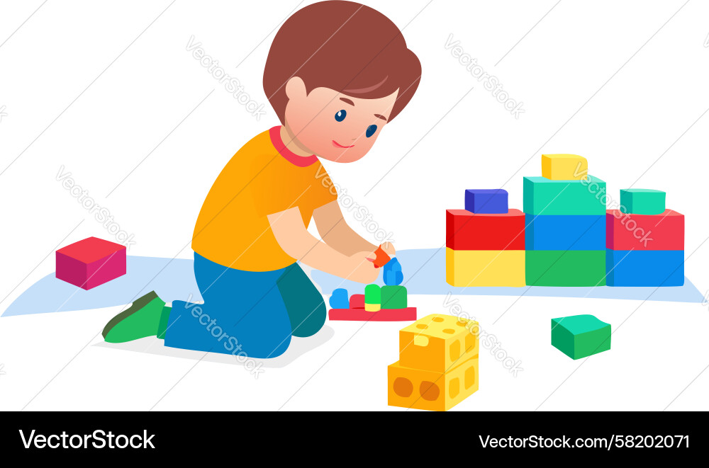 Boy playing with colorful building blocks design Vector Image