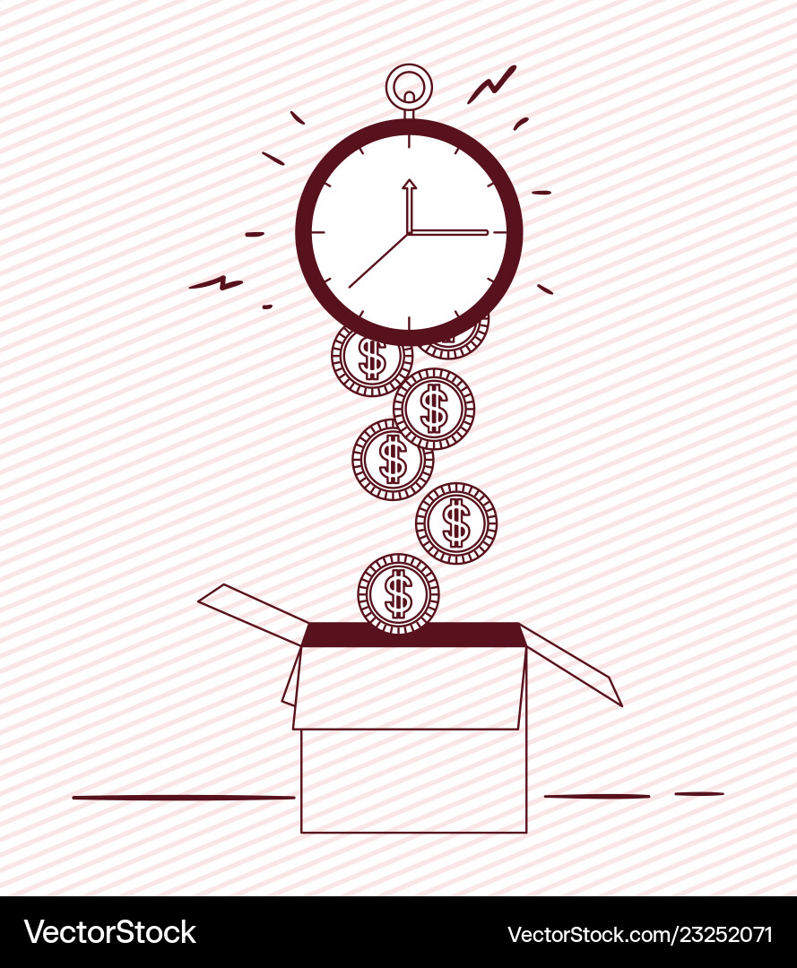 Chronometer timer with coins and box Vector Image
