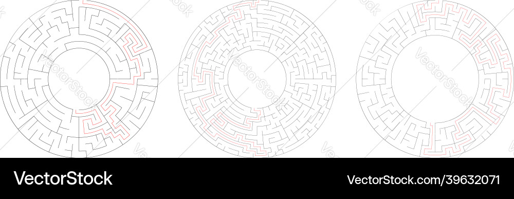 Circle circular maze labyrinth riddle game set Circle circular maze labyrinth riddle game set Vector Image