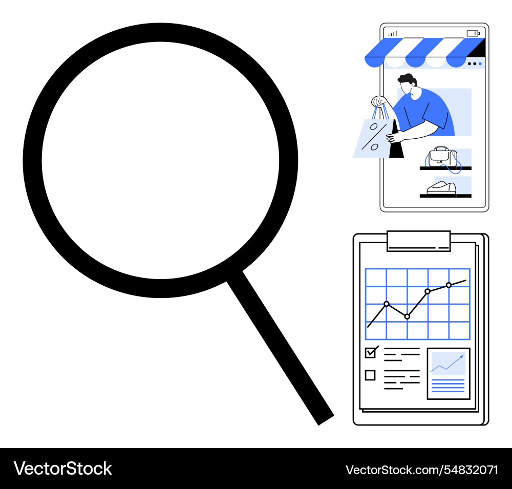 Digital business analysis with shopping and data Digital business analysis with shopping and data vector image