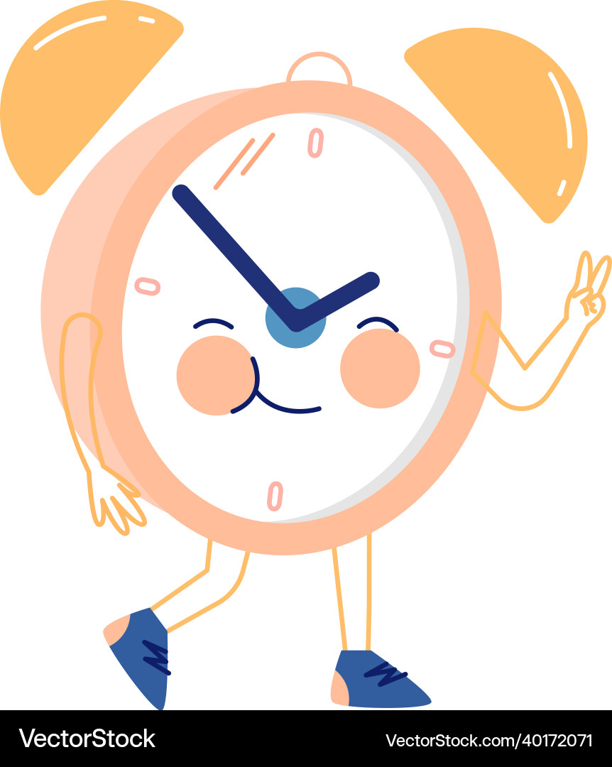 Funny clock character with smiling face walking Funny clock character with smiling face walking vector image