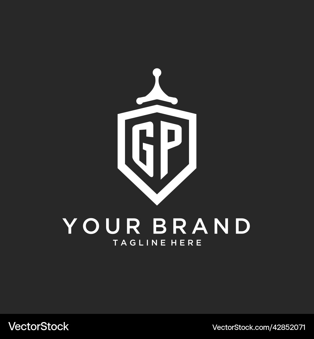 Gp monogram logo initial with shield guard shape Gp monogram logo initial with shield guard shape Vector Image