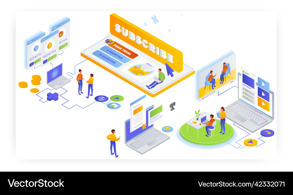 People choosing subscription plan People choosing subscription plan vector image